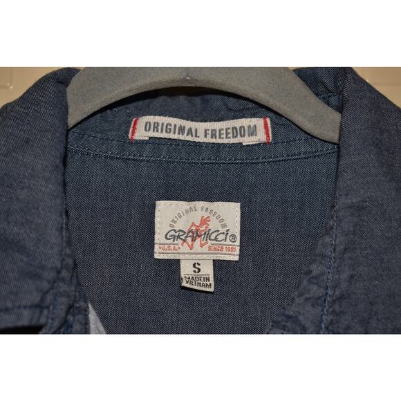 GRAMICCI $150 Blue Denim Button Front Shirt Dress Roll-Tab Sleeves Small - Picture 4 of 4